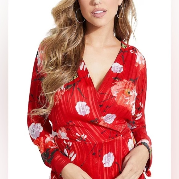 Guess Adiva Shadow Peplum Floral Blouse Size Small - Picture 1 of 8